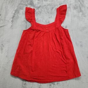 Maurices Top Womens S Red‎ Ruffled Flutter Sleeve Tank Button Detail Lace Flowy